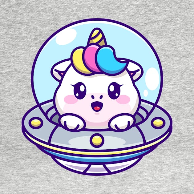 Cute unicorn flying with spaceship ufo cartoon by Wawadzgnstuff